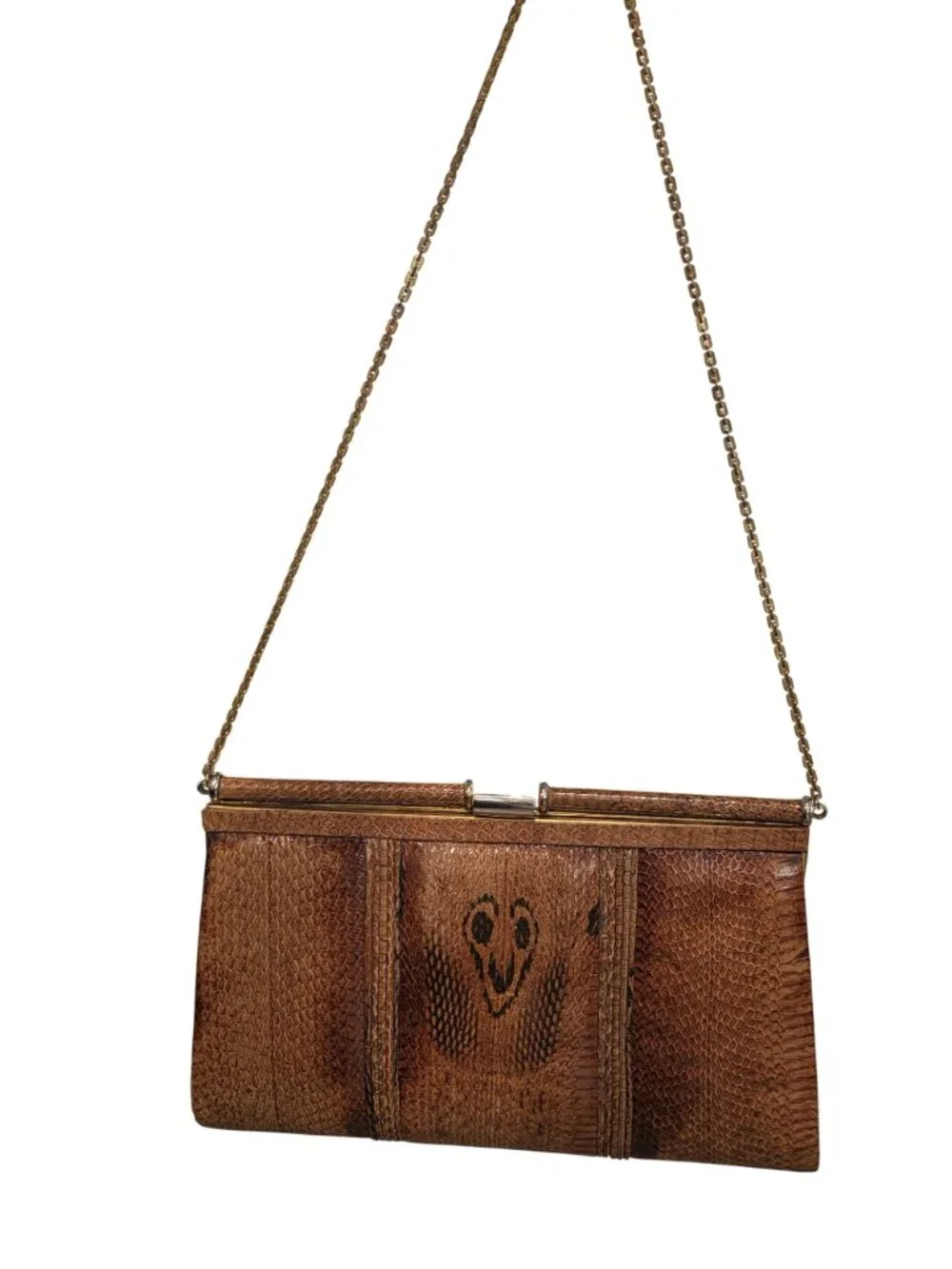Vintage king cobra Snake skin Evening Bag With Gold Chain Strap Timeless Elegant